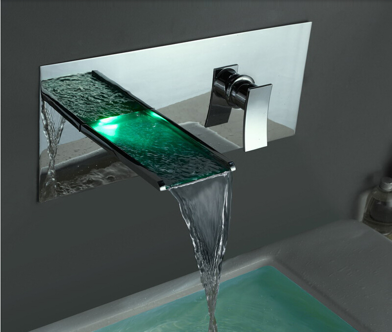 Lucania Wall Mounted LED Waterfall Bathroom Sink Faucet